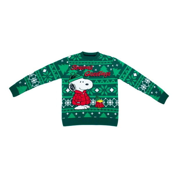 Suéter Navideño Peanuts Ugly Sweater Talla CH Snoopy Unisex Manga Larga Verde