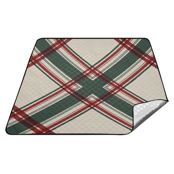 Outdoor Blanket For Camping Water Proof Quilted Picnic Mat 78'x78' Red Green Tartan