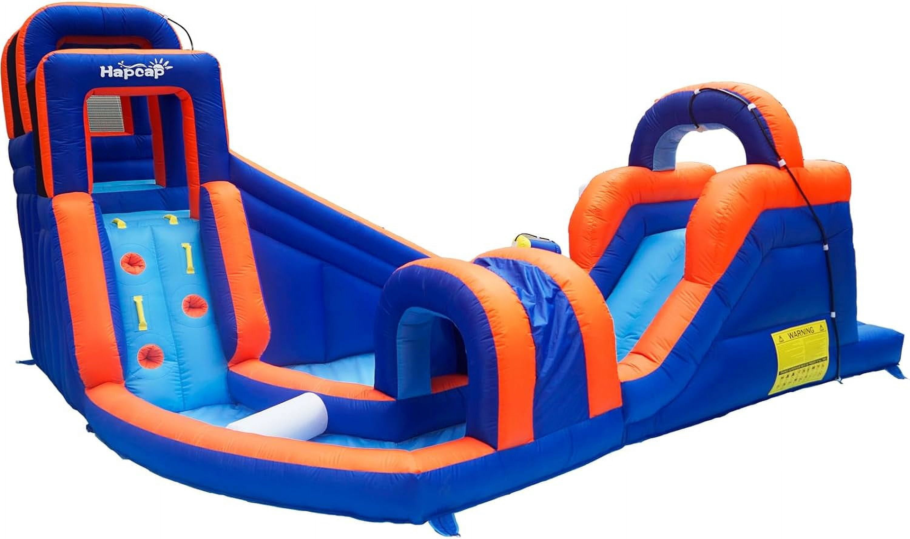 Hapcap Inflatable Water slide with Climbing, Slides, and Pool for Kids, Bounce House with Tunnel and Air Blower