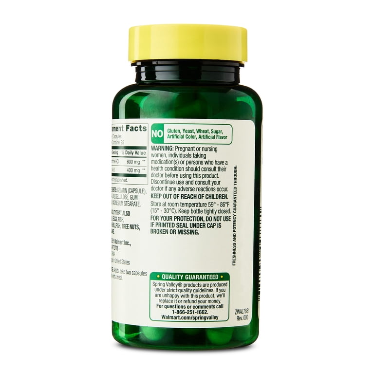 Spring Valley Acetyl L-Carnitine HCI 400 mg + Alpha Lipoic Acid 200 mg  Capsules, 50 Count HSA/FSA Eligible