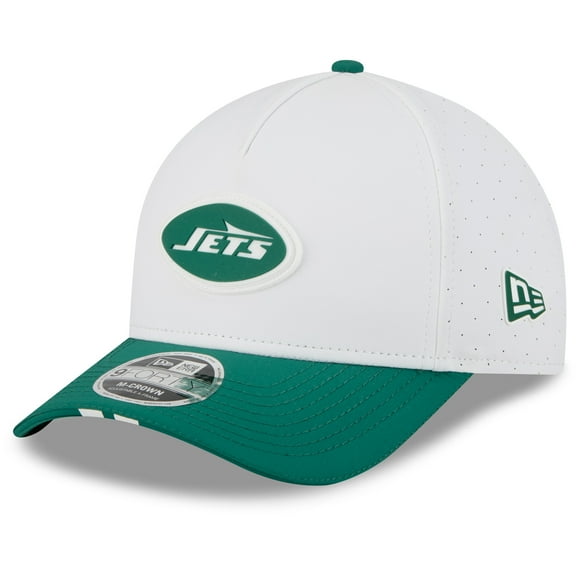 Men's New Era White/Green New York Jets 2025 NFL Training Camp A-Frame 9FORTY Adjustable Hat