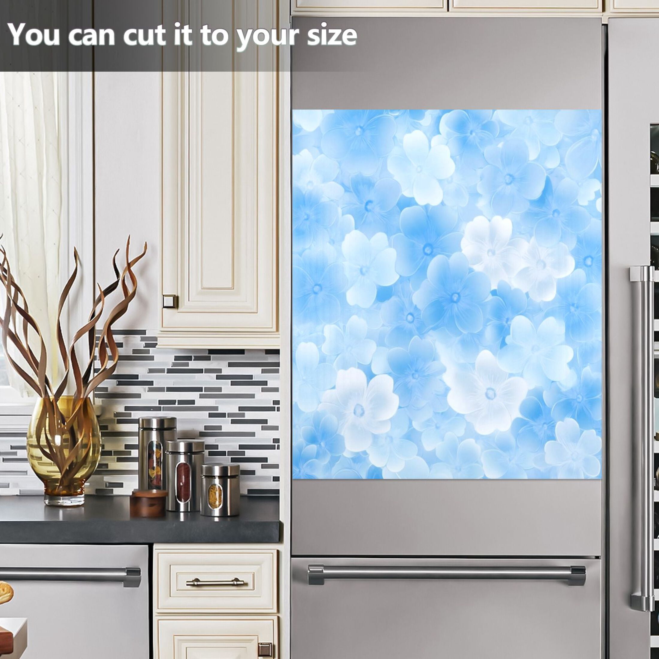 Dishwasher Magnetic Sticker 23x26 Inch Refrigerator Magnetic Sticker Washing Machine Magnetic Sticker Kitchen Panel Magnetic Sticker Home Decor Blue Pretty Lovely Flowers Seamless