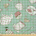 thumbnail image 2 of Ambesonne Tea Party Fabric by the Yard Microfiber, Dotted Pots and Cups, 2 Yards, Almond Green Coral, 2 of 2