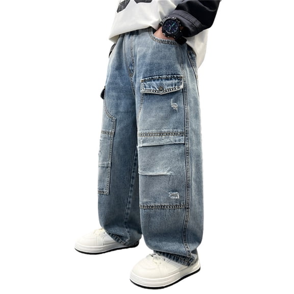 Afdoent Jeans For Boys Casual Pants With Comfortable Elastic Waist And Durable Fabric For Play And Everyday Wear Streetwear Trousers 5-6 Years