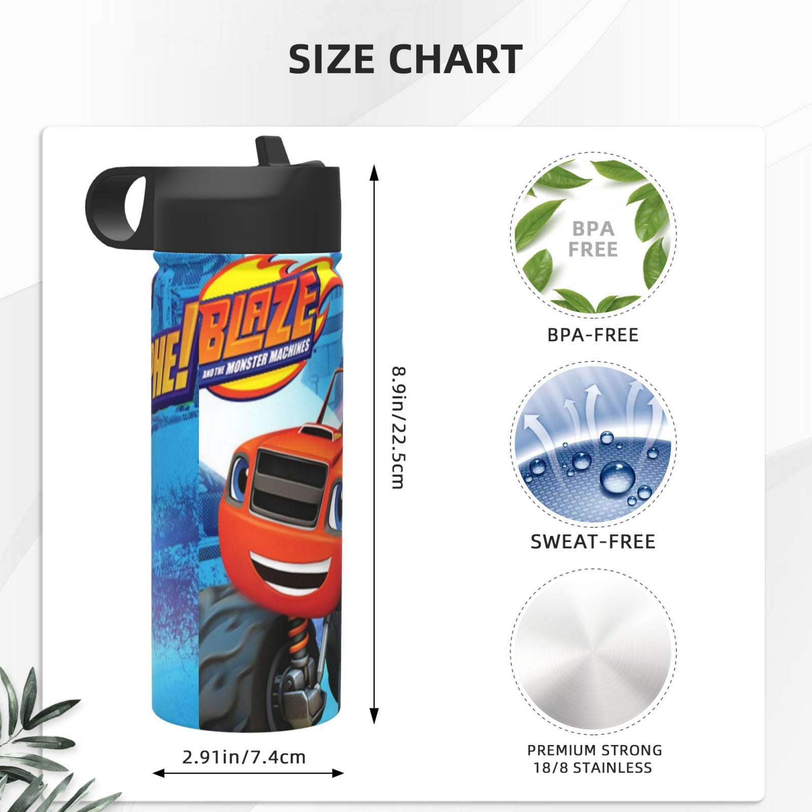 Blaze And The Monster Machines Kids Insulated Water Bottle With Straw - 18 Oz Stainless Steel Double Wall Vacuum Cup, Leakproof, Bpa Free, Suitable For Boys And Girls