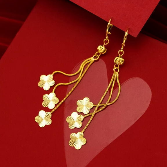 EOEMY Gold Plated Plum Blossom Tassel Drop Earrings Threader Women Party Jewelry Gift