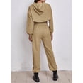 thumbnail image 2 of YEEFINE Women 3 Piece Tracksuits Super Crop Long Sleeve Pullover Hoodie with Tank and Drawstring Joggers Set Khaki M, 2 of 6