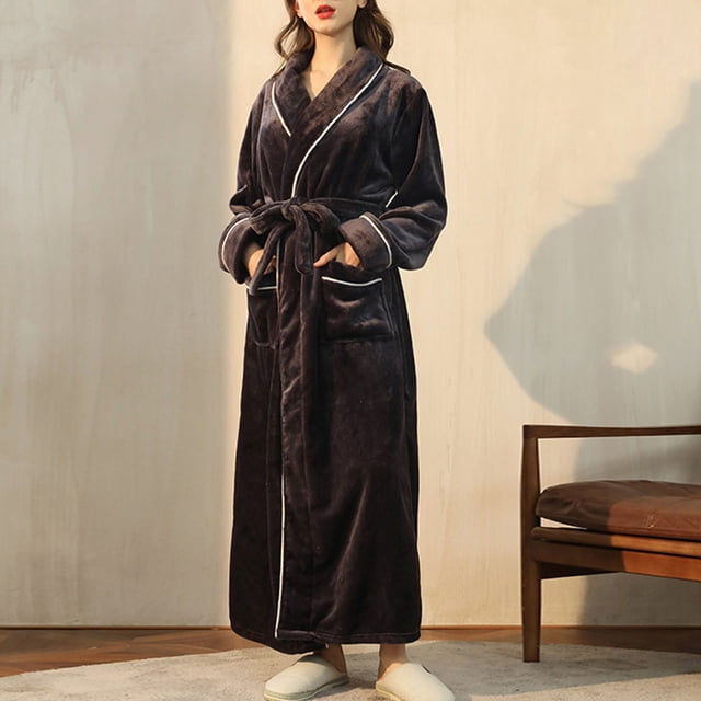 RXIRUCGD Peignoir Long pour Femme à Col Épaissi, Col Confortable, Robe de Nuit, Tenue d'Intérieur ( Noir, Taille : M )