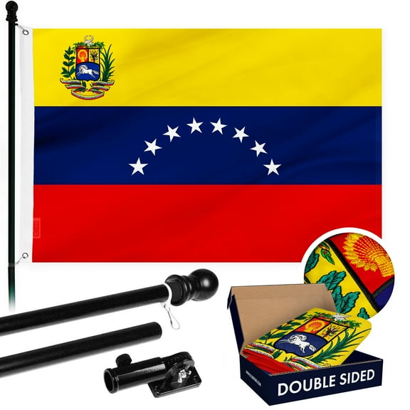 G128 Combo Pack: Flag Pole 6Ft Black Tangle Free & Venezuela Venezuelan Flag 3x5FT Double Sided Embroidered