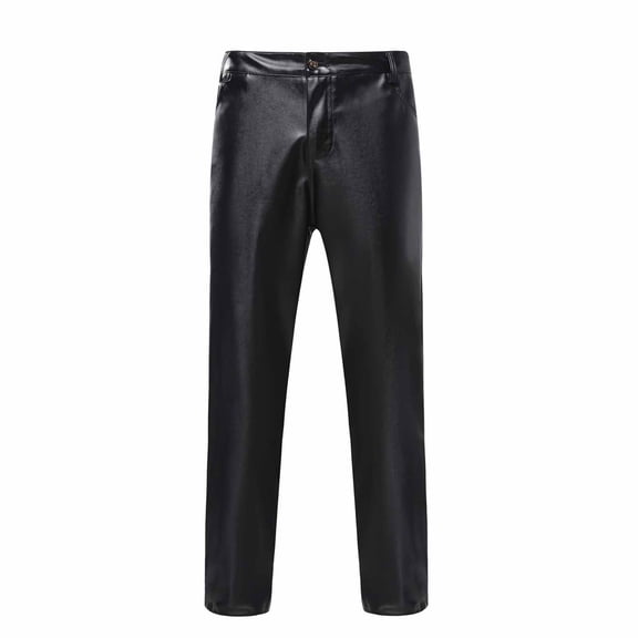YLSDY Men's Faux Leather Pants Classic Style Business Straight Long Trousers with Belt Loops Black XXXXXL