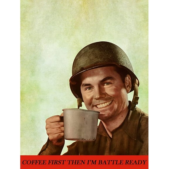 Iconic Arts Vintage Soldier and Coffee Laminated Poster 18x24