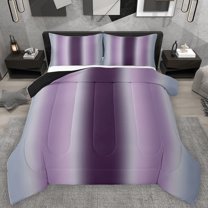 Homewish Stripes Pattern Queen Comforter Set,Asbtract Minimalist Desgin Bedding Sets,Gradient Purple Gray Bedding Comforter Set For Girls Kids,Ultra Soft Home Decor Reversible,3-Piece