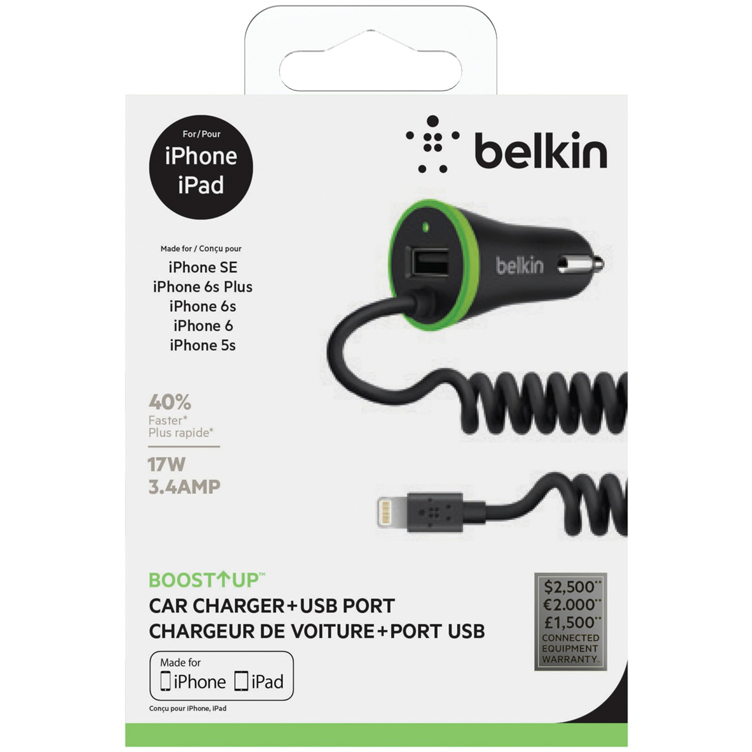 Einde lening Bijna dood Belkin F8J154bt04-BLKP BOOST?UP Universal Car Charger with Lightning Cable  - Walmart.com