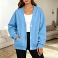 thumbnail image 5 of lcziwo Button Down Cardigan Sweatshirts for Women V Neck Jackets with Pockets Oversized Drop Shoulder Winter Sweatshirt 2026 Light Blue,L, 5 of 7