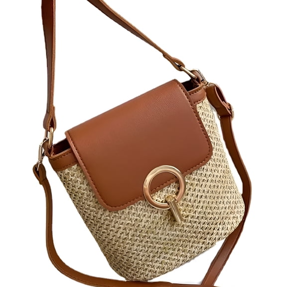 GASTROPOD Cross Body Handbags for Women Straw Woven Beach Shoulder Bag Summer Handmade Purses (Brown)