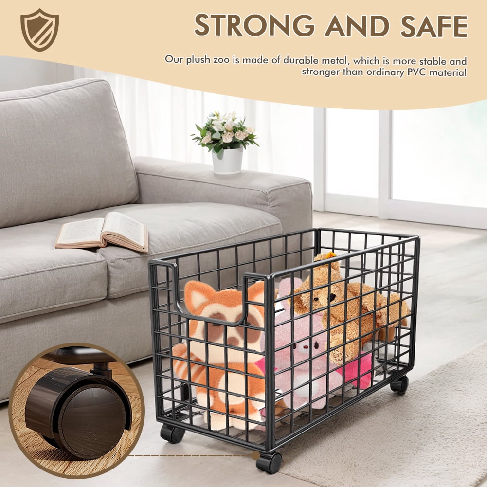 Qiyester Plush Toy Storage Basket, Large Capacity Metal Wheeled Plush Toy Storage Rack/Clothes Storage Box, Suitable for Bedroom