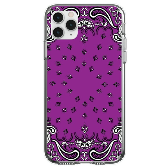 DistinctInk Clear Shockproof Hybrid Case for iPhone 11 Pro MAX (6.5" Screen) - TPU Bumper, Acrylic Back, Tempered Glass Screen Protector - Bandana Print - Purple, Black, White
