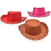 3 Children's Felt Cowboy Hats in Red, Brown and Pink - One Size Fits Most - Dress Up Like Woody and Jessie