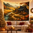 thumbnail image 3 of Autumn Village with Pumpkins and Stream, Serene Rustic for Home Decor Lovers, Landscape Wall Art Design, Thanksgiving Hostess Gift, Tapestry Wall Hanging for Bedroom and Living Room, 3 of 7