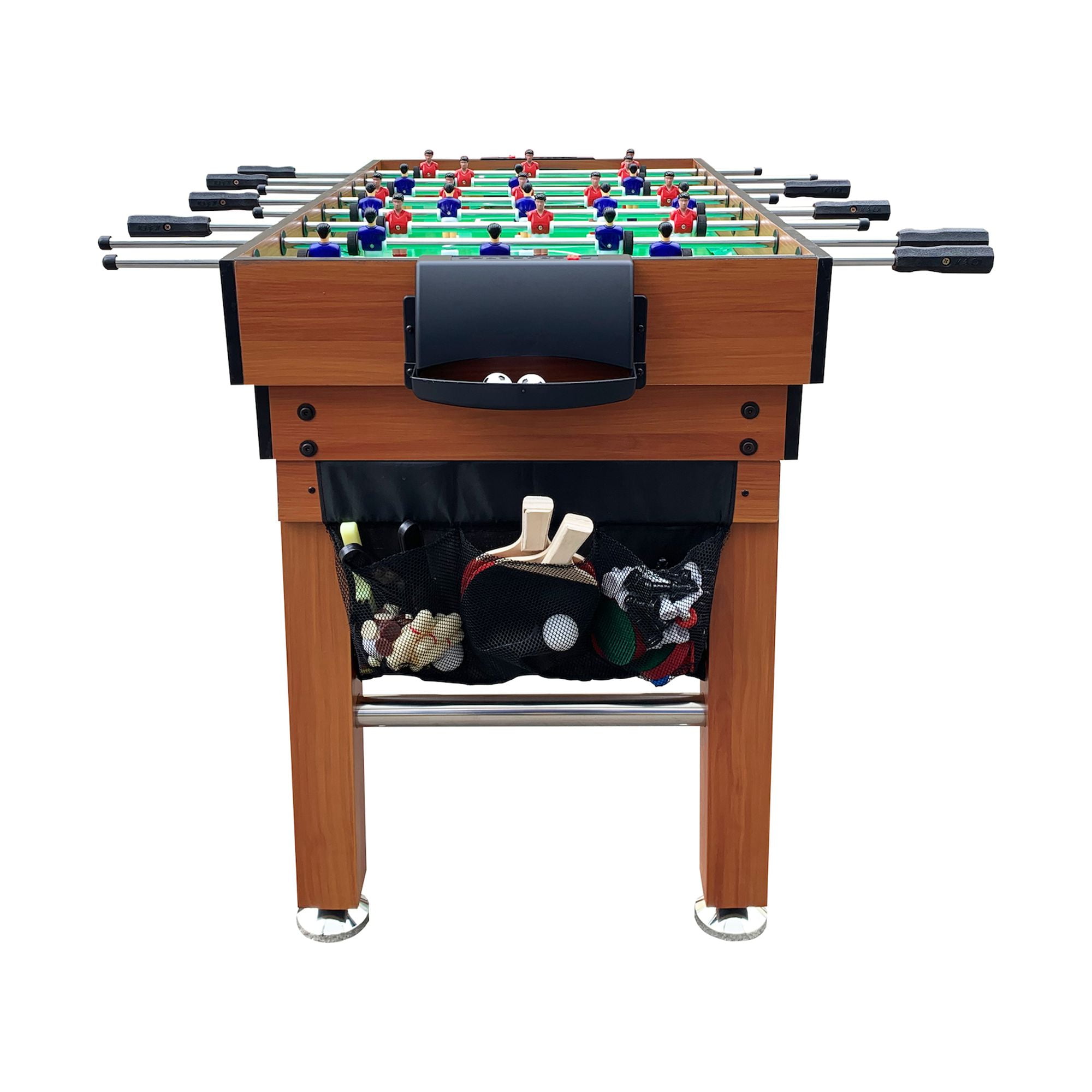 KICK Defender 48″ 10-in-1 Multi-Game Table (Brown) - Combo Game Table Set - Foosball, Billiards, Glide Hockey, Ice Hockey, Table Tennis, Chess, Backgammon, Draughts, Bowling, Shuffleboard for Family