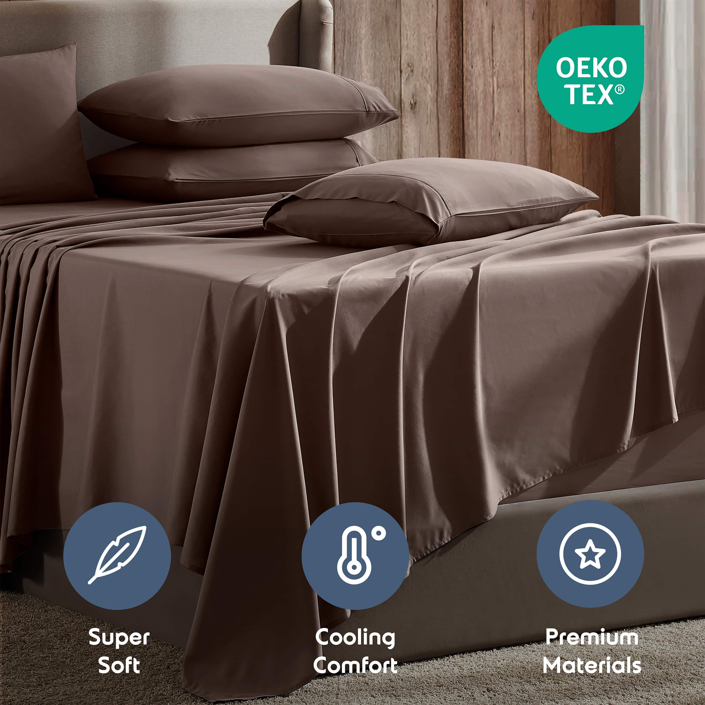LammaLoe Extra Deep Pocket Split King Sheets set, Fits 18"-24" Mattress, 7 Piece Soft Microfiber Bed Sheet Sets, Chocolate Brown
