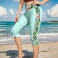thumbnail image 2 of Women's High Waisted Capri Swim Pants Side Print Quick-Dry Swim Leggings with Wide Waistband for Beach & Pool Multicolor-Mint Green 2XL, 2 of 5