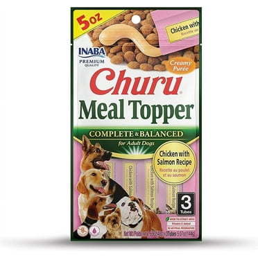 INABA Churu Meal Topper for Dogs, Complete & Balanced, Creamy, Lickable Purée Dog Food Toppers, 1.69 Ounce Tube, 3 Tubes (3 per Pack), Chicken with Salmon Recipe