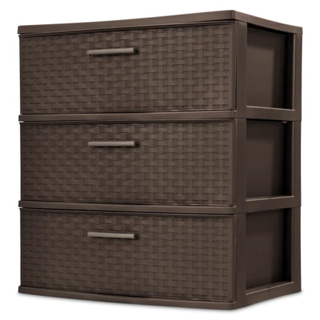 3 Drawer Weave Tower Home Organizer Espresso | Organizing Plastic Drawers and Containers for Home Office Desk Clothes Dresser Kitchen and Pantry
