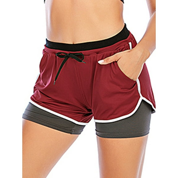 Women's 2 in 1 Running Shorts Workout Athletic Gym Yoga Shorts with Pockets