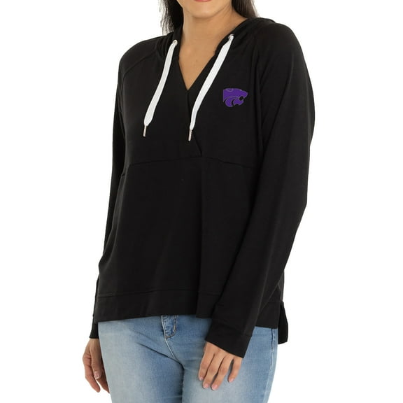 Women's Black Kansas State Wildcats Christine Cross Front Tri-Blend Pullover Hoodie