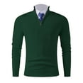 thumbnail image 2 of SYMOID Men's Half-Zip Mock Neck Sweater - Polyester, Wrinkle-Resistant, Slim Fit, Size 2XL Green, Versatile for Fall/Winter Business Casual & Outdoor, 2 of 7