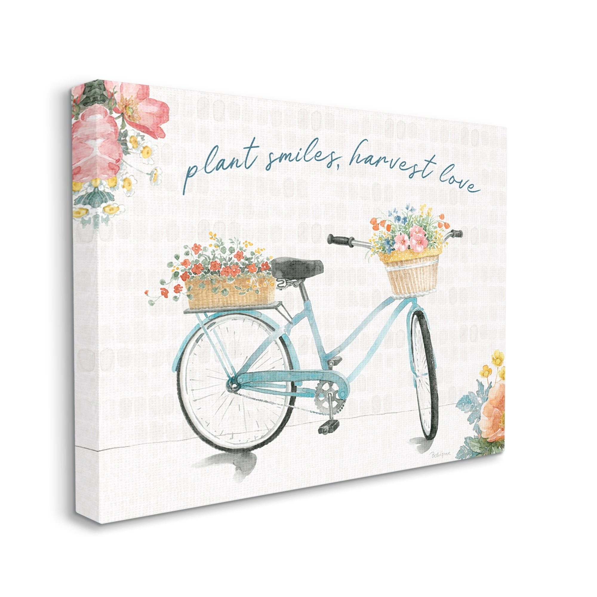 Stupell Industries Plant Smiles Harvest Love Phrase Floral Basket Bicycle, 30 x 24,Design by Beth Grove