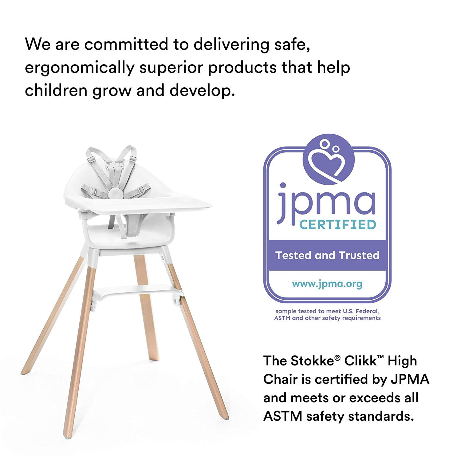 Stokke Clikk White High Chair with Safety Harness and Tray