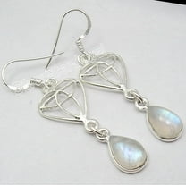 SilverStarJewel Sterling Silver Rainbow Moonstone Earrings 1.9" Hot Selling Handmade Jewelry