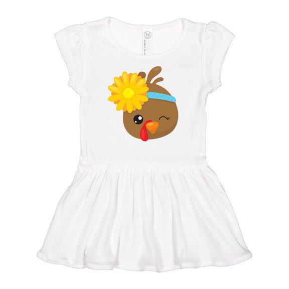 Inktastic Thanksgiving Turkey, Turkey With Sunflower Girls Baby Dress
