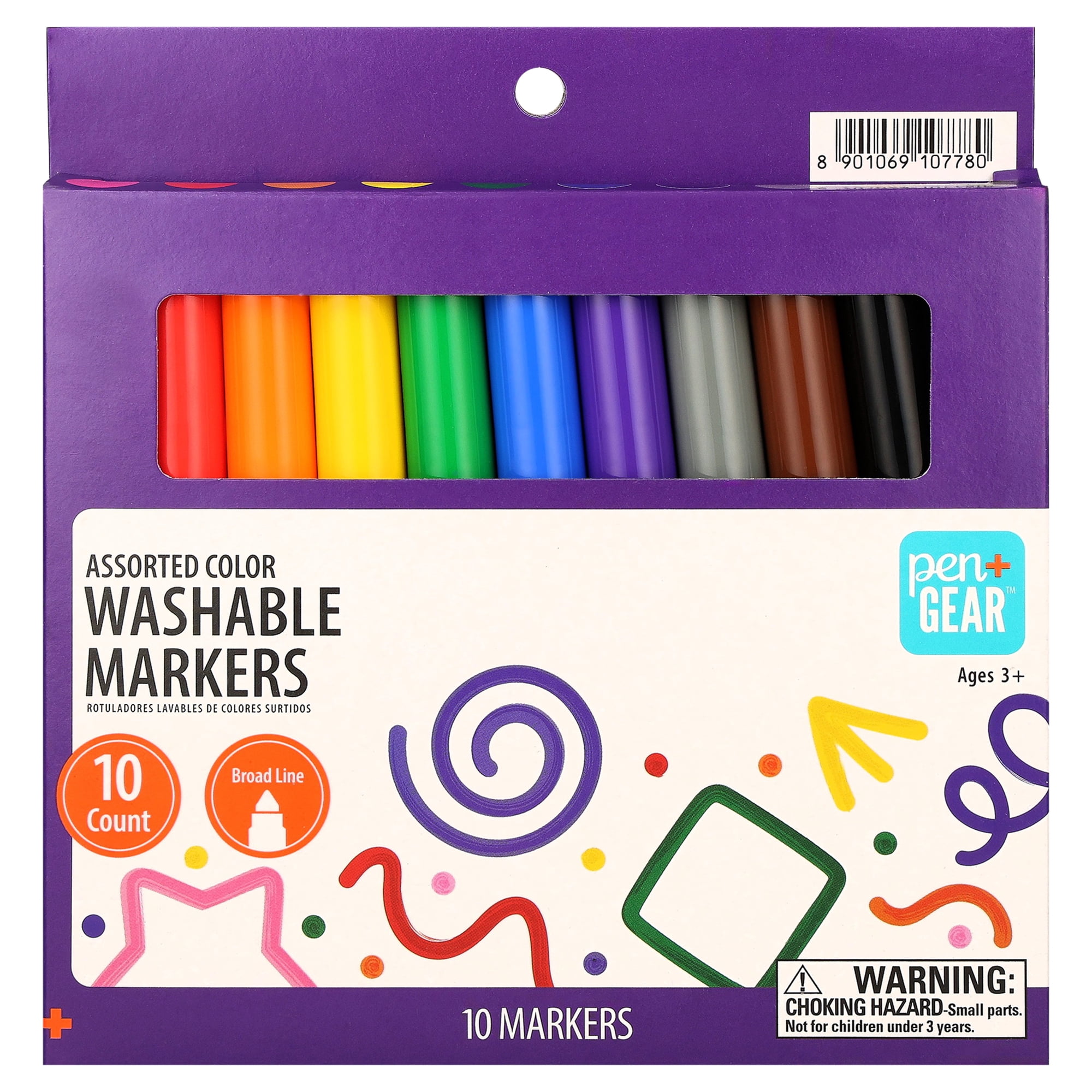 Pen+Gear Washable Markers, Broad Line, Assorted Colors, 10 Count