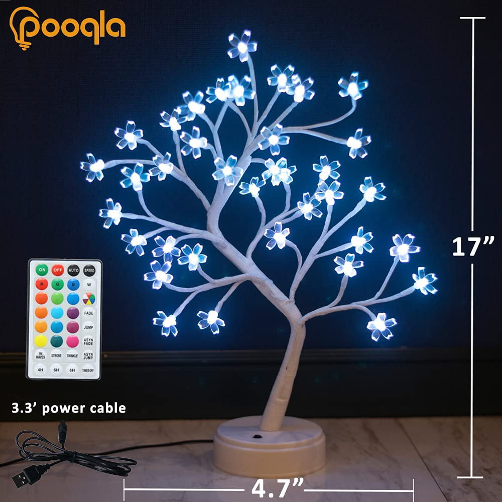 Pooqla RGB Cherry Blossom Tree Light with Remote Control 16 Color-Changing LED Artificial Flower Bonsai Tree Table Top Lamp Modern Home Lit Tree Centerpieces Decoration 36 LED