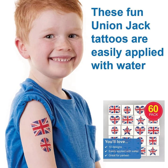 60 uds tatuajes temporales calcomanías etiqueta de embaje impermeable pa accesorios de disfraces favores BLESIY Pegatinas bandera británica