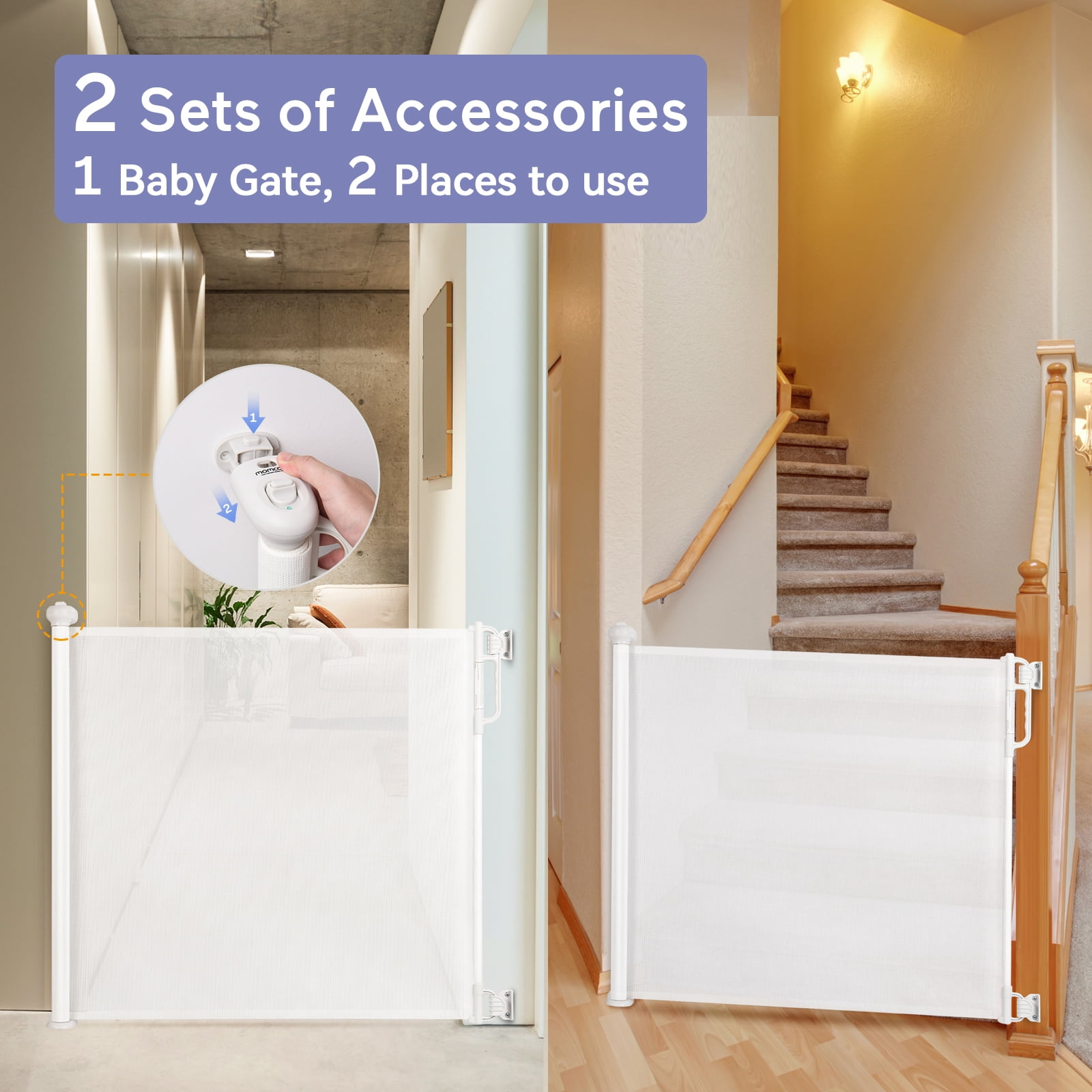 Momcozy Baby Gate, Retractable, 33" Tall, Extends 71" Wide, Child Safety Gate for Stairs, Doorways, Hallways