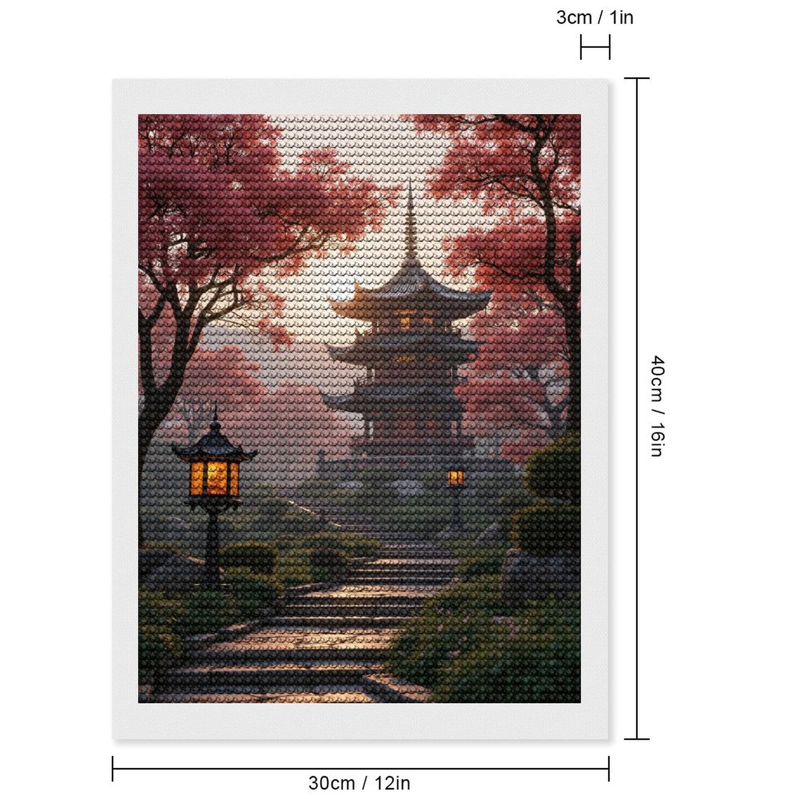Diamond Art Kits for Adults, Pagoda Pathway Cherry Blossom Serenity 5D Diamond Painting Kits for Adults Beginners, DIY Full Drill Diamond Painting, Gem Art and Crafts 12x16