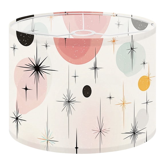 Linen Drum Lampshades Mid Century Modern Palm Springs Stylized Stars Circular Orbs 13"x13"x10" Light Shade for Table Lamps Floor Lamp Shades Lampshade Replacement Assembly Required