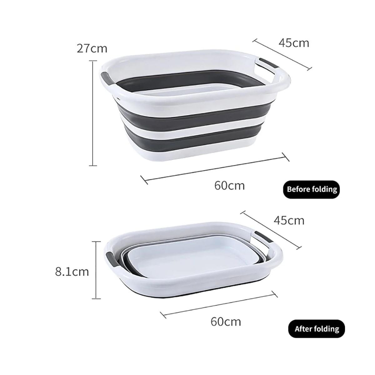 FTCBJJA 40L Collapsible Plastic Laundry Basket, Washing Tub for Clothes Foldable Laundry Baskets Grey