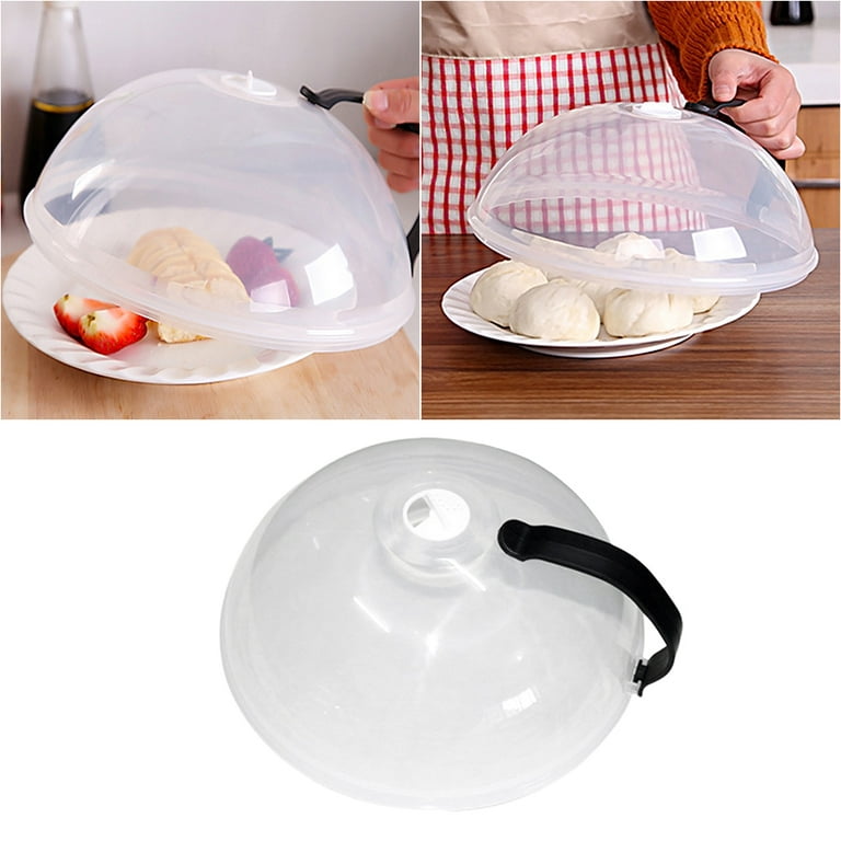 Portable Reusable Dust Proof Microwave Oven Oil Cover Dish Cover for Kitchen Use Black Handle, Size: 1