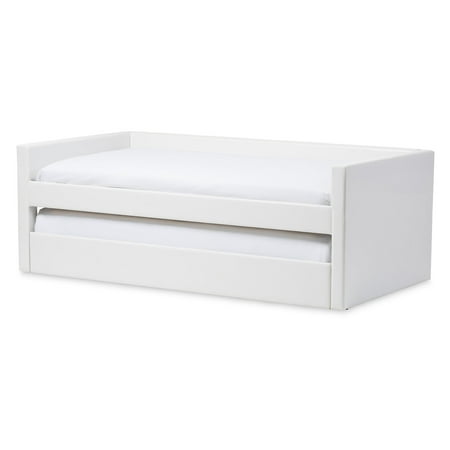 Baxton Studio Reeve Modern and Contemporary White Faux Leather Upholstered Twin Size Daybed Bed Frame with Trundle