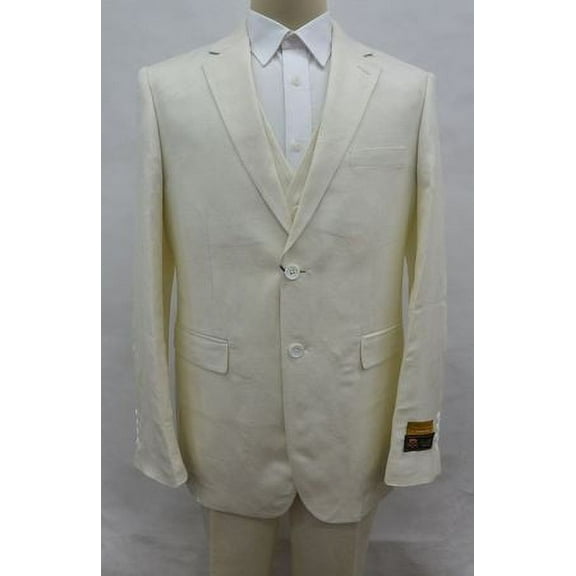 Ivory Linen Suit Men's Summer 3 Piece Alberto Linen-2BV