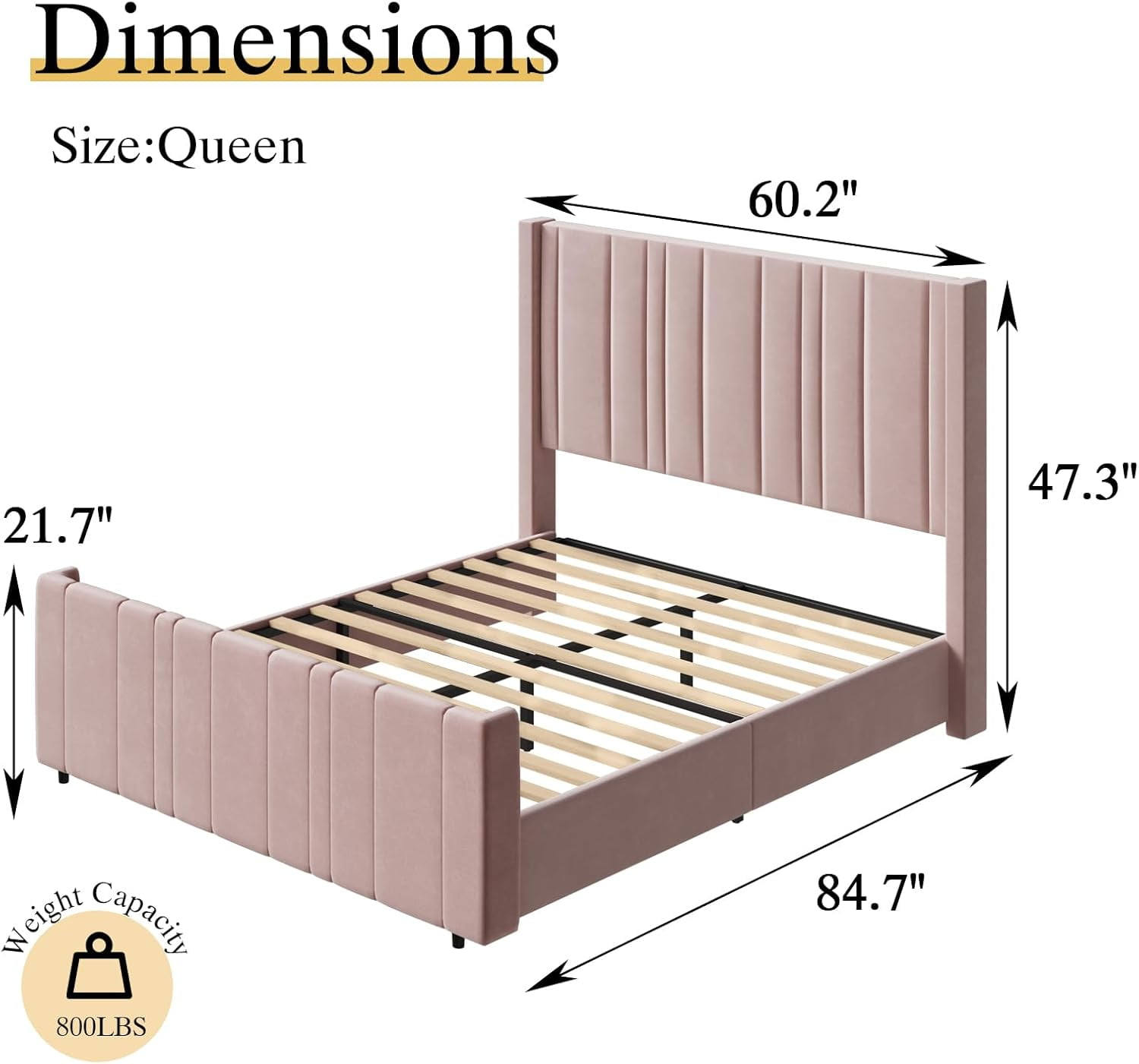 4 EVER WINNER Queen Size Bed Frame, Velvet Upholstered Platform Bed Frame with Headboard, White Queen Bed Frame, White