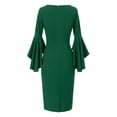 thumbnail image 5 of cfhntfmh Robes Moulantes pour Femmes Robe Cocktail Ajustée à Col Rond Manches Longues Mode Robe Crayon Midi Manches à Volants 3/4, 5 of 5