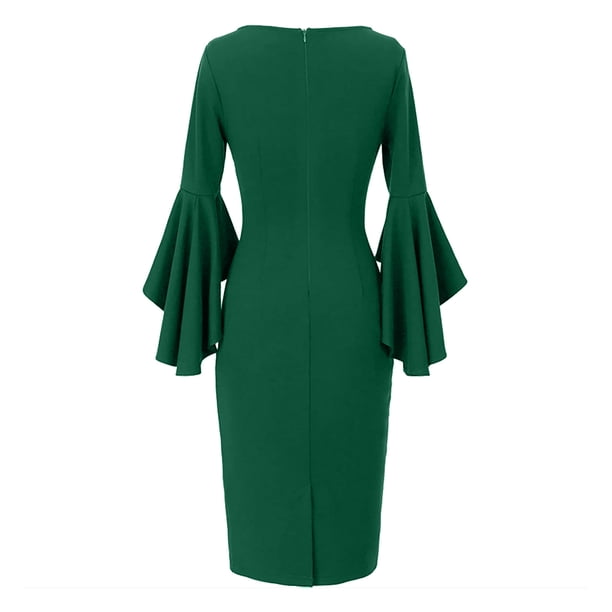 green long sleeve bandage dress Women's Spandex Bodycon Bandage Dress, Army Green, Knee Length, Long Sleeve