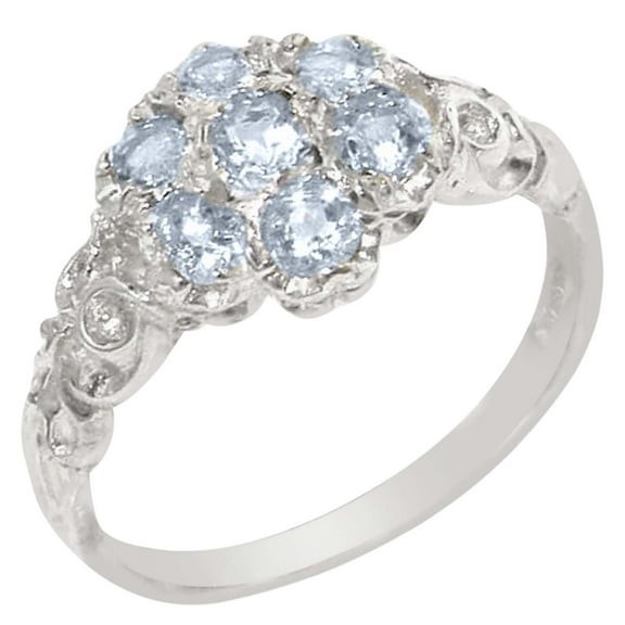 LBG 10k White Gold Real Genuine Aquamarine Womens Band Ring - Size 10