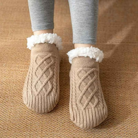 

LBS Women Socks Christmas Socks Cozy Fuzzy Fleece Lined Warm Socks with Silicone Grippers